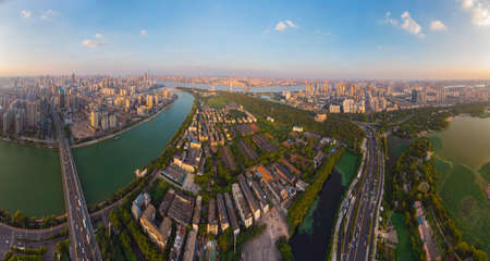 Wuhan Summer City Aerial Evening and Night Sceneryのeditorial素材