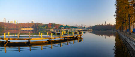 Late autumn scenery of East Lake Scenic Area in Wuhan, Hubeiの写真素材