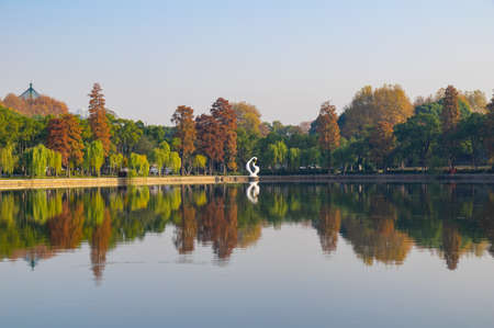 Late autumn scenery of East Lake Scenic Area in Wuhan, Hubeiの写真素材