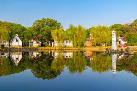 Late autumn scenery of East Lake Scenic Area in Wuhan, Hubeiの写真素材