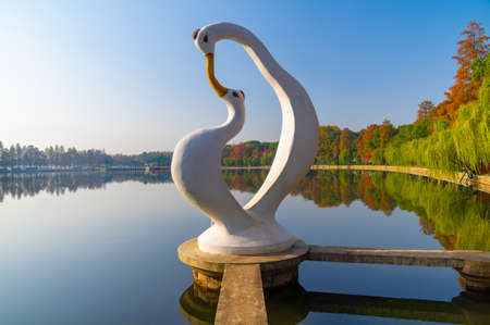 Late autumn scenery of East Lake Scenic Area in Wuhan, Hubeiの写真素材