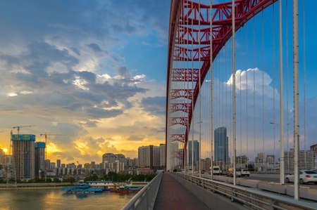 Hubei Wuhan summer city skyline scenery