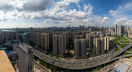 Hubei Wuhan summer city skyline scenery