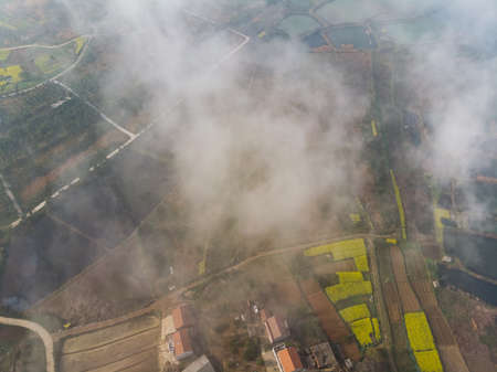Spring aerial scenery of Baoan Lake and Zhaoshan Forest Park in Huangshi, Hubei