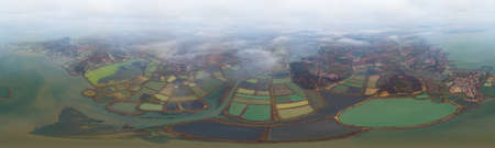 Spring aerial scenery of Baoan Lake and Zhaoshan Forest Park in Huangshi, Hubeiの写真素材