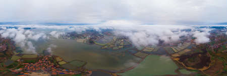 Spring aerial scenery of Hubei Huangshi Nhaoshan Forest Parkの写真素材