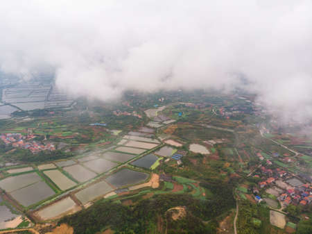 Spring aerial scenery of Hubei Huangshi Nhaoshan Forest Parkの写真素材