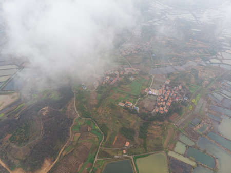 Spring aerial scenery of Hubei Huangshi Nhaoshan Forest Parkの写真素材