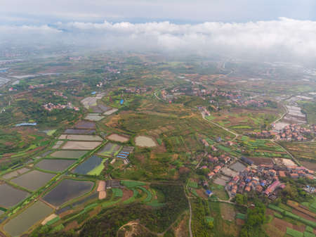 Spring aerial scenery of Hubei Huangshi Nhaoshan Forest Parkの写真素材