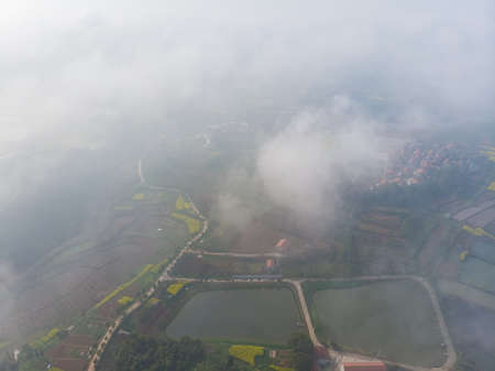 Spring aerial scenery of Hubei Huangshi Nhaoshan Forest Parkの写真素材