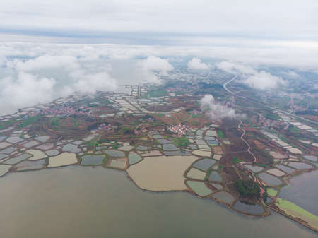 Spring aerial scenery of Hubei Huangshi Nhaoshan Forest Parkの写真素材