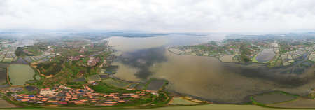 Spring aerial scenery of Hubei Huangshi Nhaoshan Forest Parkの写真素材