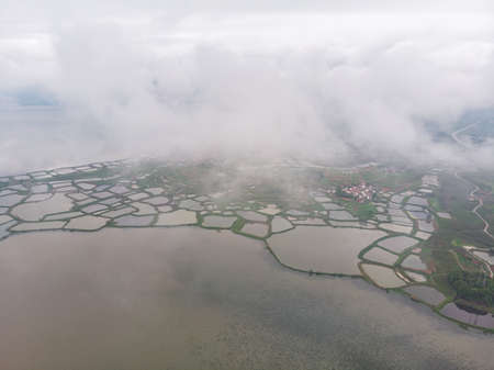 Spring aerial scenery of Hubei Huangshi Nhaoshan Forest Parkの写真素材