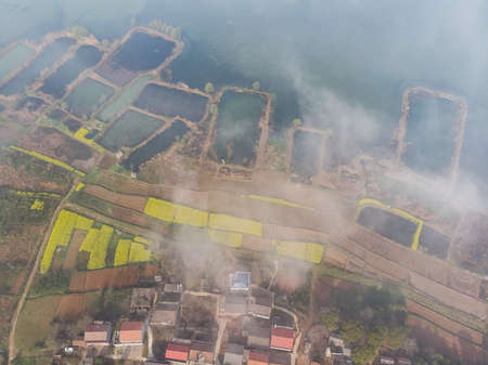 Spring aerial scenery of Hubei Huangshi Nhaoshan Forest Parkの写真素材