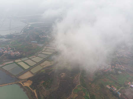 Spring aerial scenery of Hubei Huangshi Nhaoshan Forest Parkの写真素材