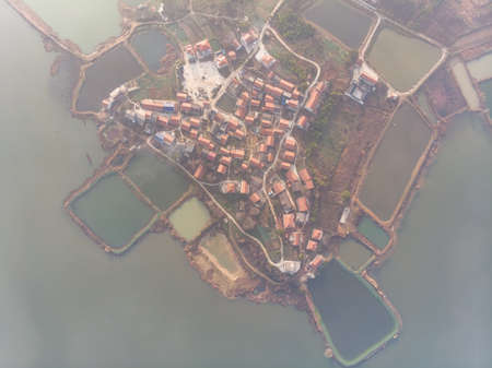 Spring aerial scenery of Hubei Huangshi Nhaoshan Forest Parkの写真素材