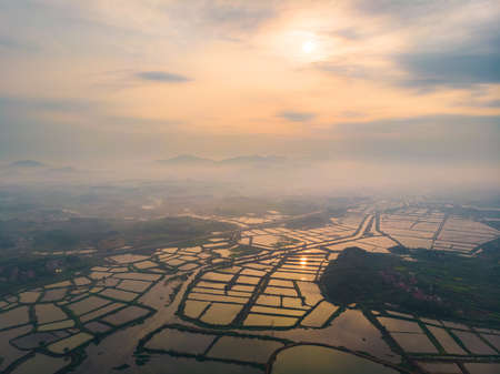 Spring aerial scenery of Hubei Huangshi Nhaoshan Forest Parkの写真素材