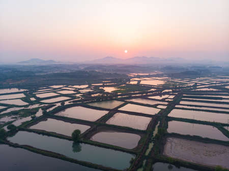 Spring aerial scenery of Hubei Huangshi Nhaoshan Forest Parkの写真素材