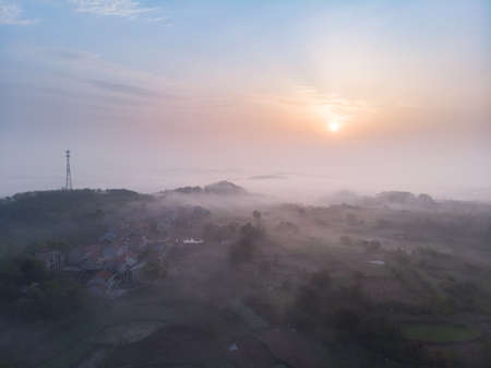 Spring aerial scenery of Hubei Huangshi Nhaoshan Forest Parkの写真素材