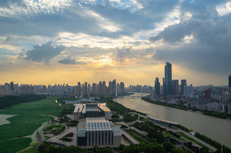 Hubei Wuhan summer city skyline sceneryのeditorial素材