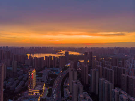 Hubei Wuhan summer city skyline sceneryのeditorial素材