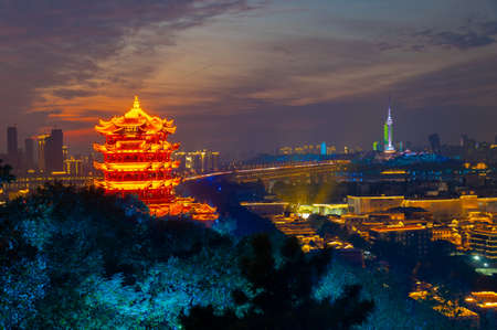 Hubei Wuhan Night Scenery with yellow crane towerのeditorial素材