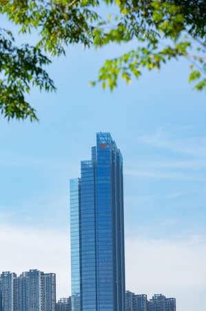Hubei Wuhan summer city skyline scenery