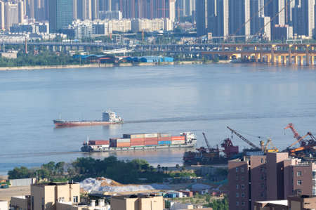Hubei Wuhan summer city skyline scenery