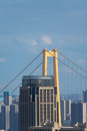 Hubei Wuhan summer city skyline scenery