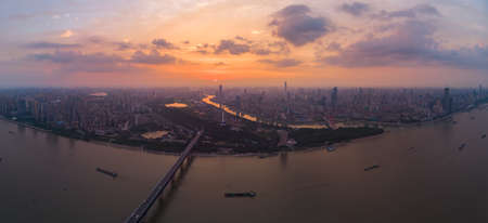 Hubei Wuhan summer city skyline night sceneryの写真素材