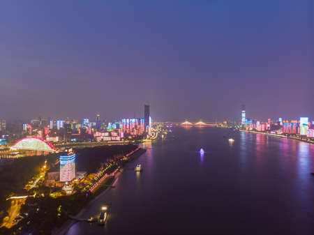Hubei Wuhan summer city skyline night scenery