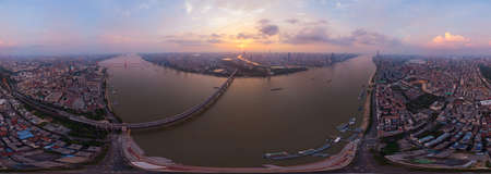 Hubei Wuhan summer city skyline night scenery