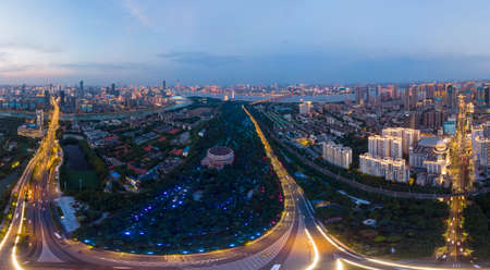 Hubei Wuhan summer city skyline night sceneryの写真素材
