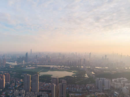 Hubei Wuhan summer city skyline scenery