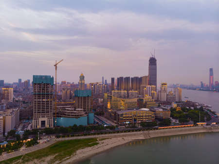 Hubei Wuhan summer city skyline night sceneryのeditorial素材