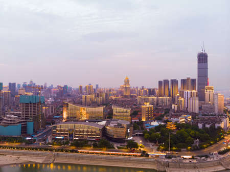 Hubei Wuhan summer city skyline night sceneryのeditorial素材
