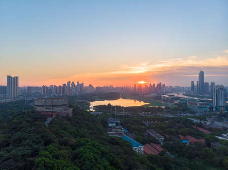 Hubei Wuhan summer city skyline sceneryのeditorial素材