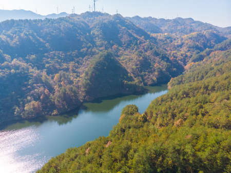 Late autumn scenery of Qingliangzhai Scenic Area in Wuhan, Hubeiの写真素材