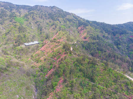 Spring aerial scenery of Huangpi Mulan Yunwu Mountain in Wuhan, Hubeiの写真素材