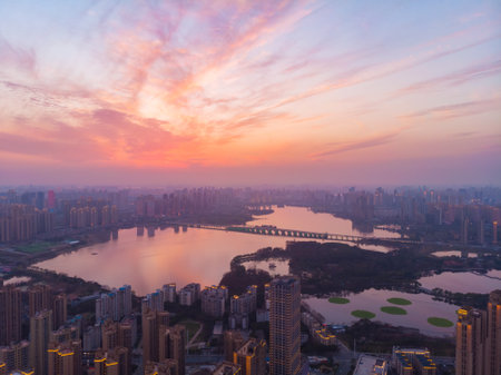 Wuhan city skyline scenery in Hubeiのeditorial素材