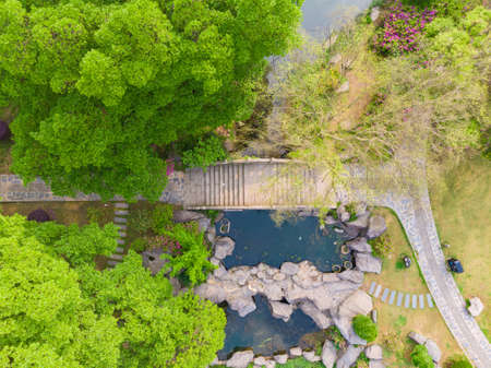 Early spring aerial scenery of Moshan Rhododendron Garden in East Lake, Wuhan, Hubeiの写真素材