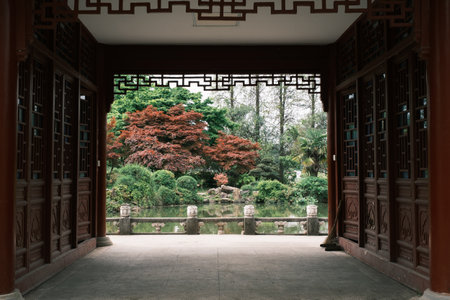 Early spring scenery of Moshan Bonsai Garden in East Lake, Wuhan, Hubeiの写真素材