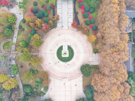 Aerial scenery of Zhongshan Park in Wuhan, Hubei in late autumn and early winterの写真素材