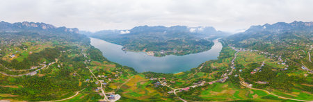 Autumn scenery of Qingjiangye Three Gorges Scenic Area at Jianshi, Enshi, Hubeiの写真素材