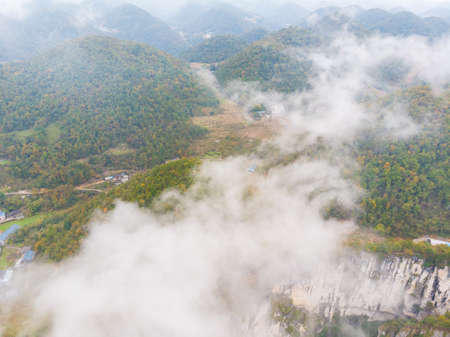 Autumn scenery of Qingjiangye Three Gorges Scenic Area at Jianshi, Enshi, Hubeiの写真素材
