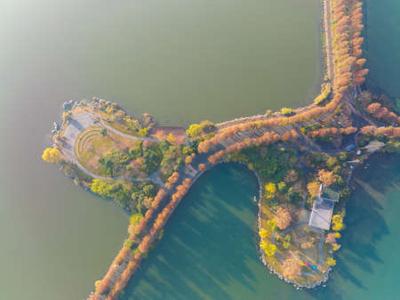 The scenery of Donghu Scenic Area in Wuhan, Hubei in late autumn and early winterの写真素材