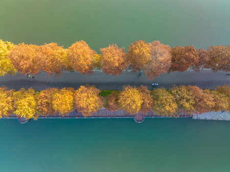 The scenery of Donghu Scenic Area in Wuhan, Hubei in late autumn and early winterの写真素材