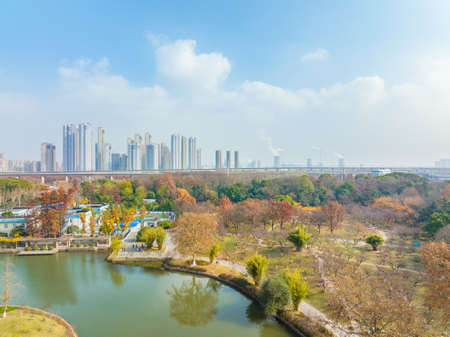 Autumn aerial scenery of Qingshan Park in Wuhan, Hubeiの写真素材