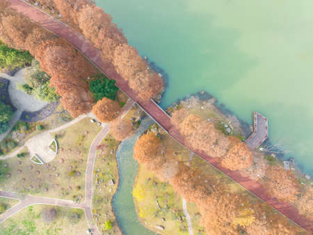 Autumn aerial scenery of Qingshan Park in Wuhan, Hubeiの写真素材