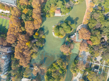 Aerial scenery of Zhongshan Park in Wuhan, Hubei in late autumnの写真素材
